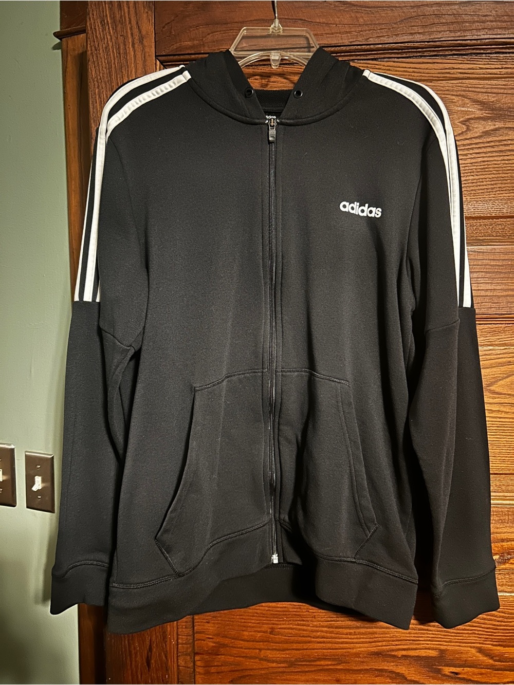 adidas climalite Black Full-Zip Hoodie with White Shoulder Stripes